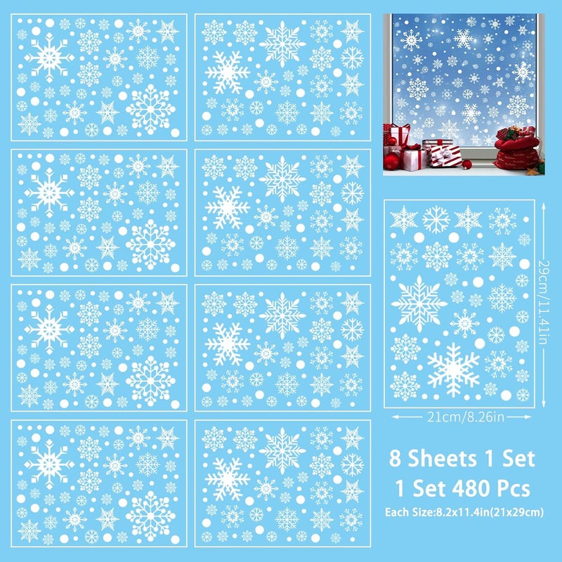 Pseutio 480 PCS Christmas Decorations Window Clings Snowflake Window Clings Stickers for Glass Xmas Decorations - Image 2